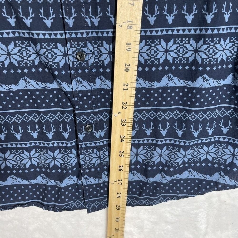 H&M Divided Button Down Shirt Mens Medium Blue Fair Isle Deer Mountain Print - Picture 5 of 5